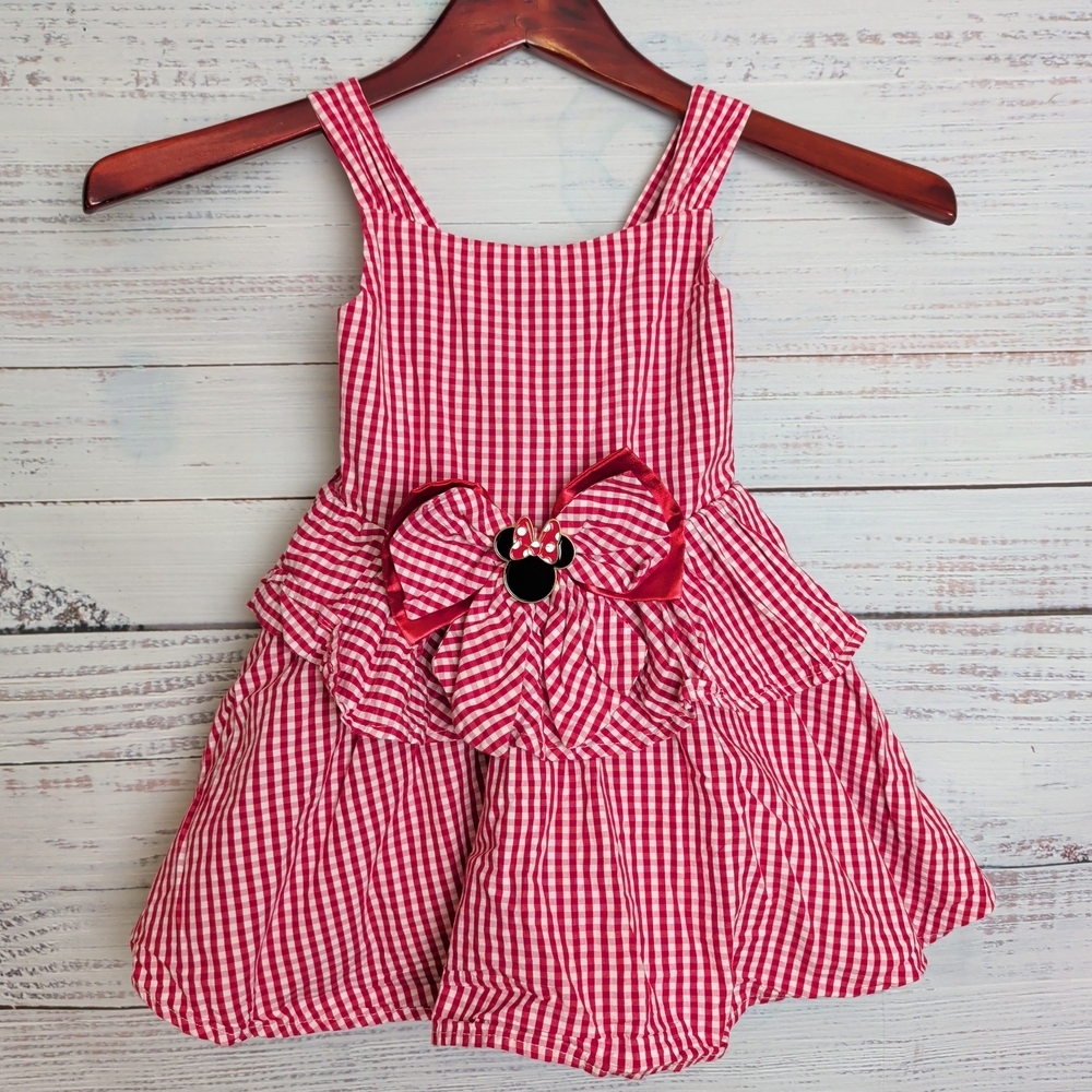 DISNEY STORE MICKEY MOUSE RED WHITE GINGHAM PLAID BOW SMOCKED DRESS UP Size 3